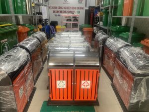 Thùng rác inox 2 ngăn giả gỗ